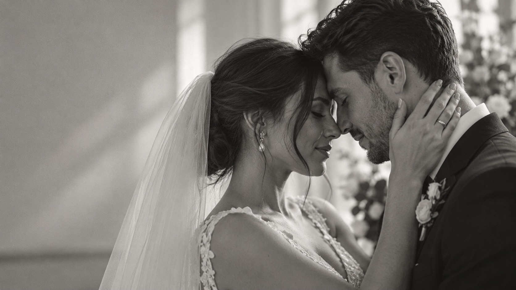 Newlyweds sharing a quiet moment